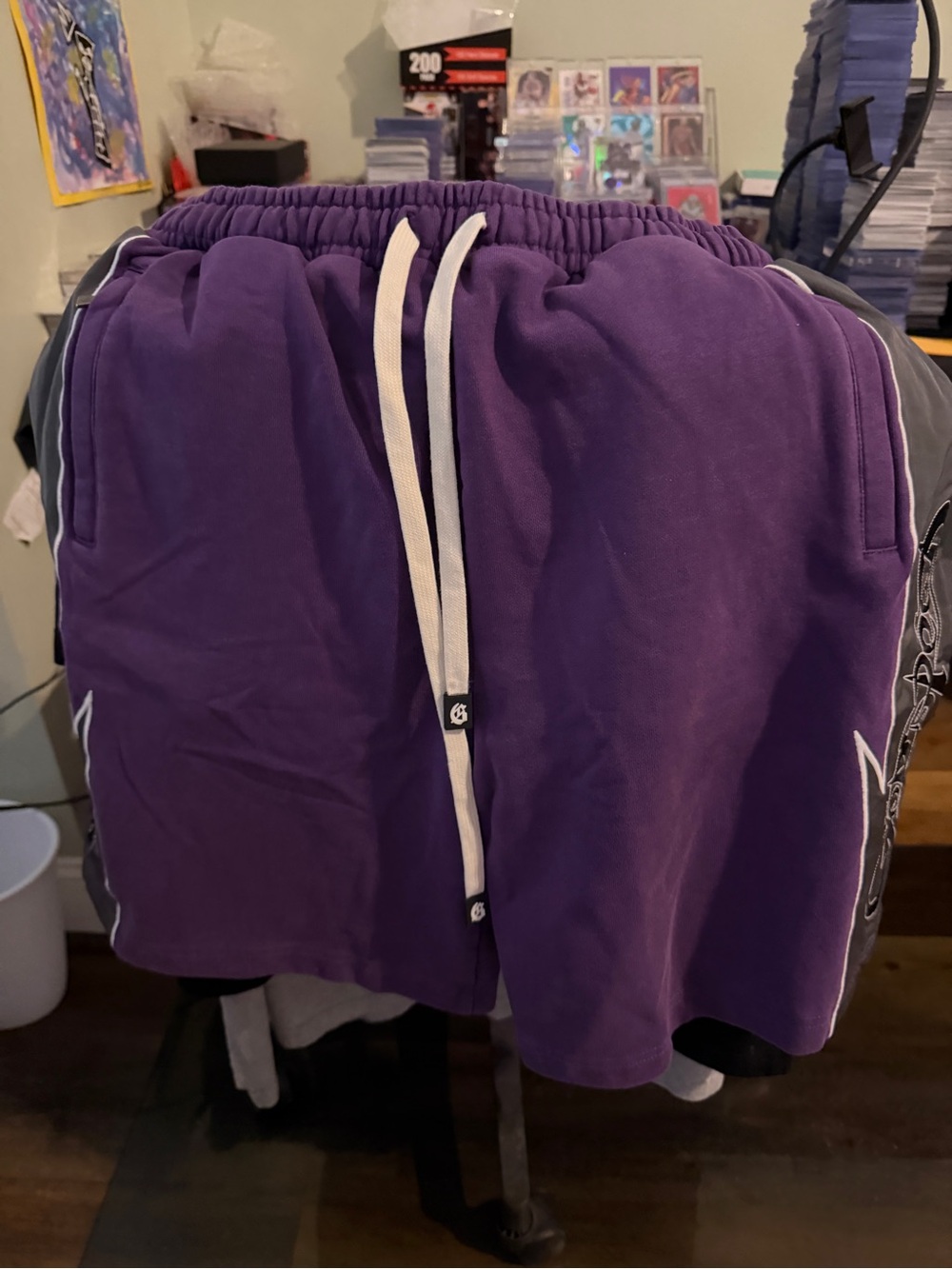 Men's Purple Athletic Drawstring Shorts with Side Trim